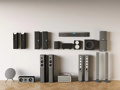 Premium Home Audio Speakers With Wall Mounted Floor Standing Bookshelf And Subwoofer System 3d model