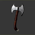 Medieval Weapon Axe With Metal Double Bladed Head And Red Wrapped Handle Sharp Edges