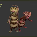Animated Game Movie Characters With Brown White Stripes Pink Hair Lively Stance And Exaggerated Expressions