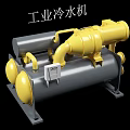 Industrial Chiller With Yellow Components Gray Storage Tank Pipes And Control Panel