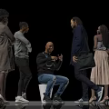 Group of People in Various Poses Interacting With Different Casual Attire Against Plain Background