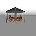 Patio Outdoor Wooden Table And Chairs Set With Octagonal Gazebo Cover