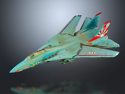 Teal Fighter Jet In Flight With Red Tail Emblem And Detailed Cockpit Design 3d model