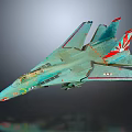 Teal Fighter Jet In Flight With Red Tail Emblem And Detailed Cockpit Design