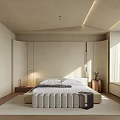 Minimalist Bedroom Interior With Large Bed Recessed Lighting Floor to Ceiling Window and Area Rug