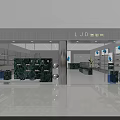 Modern Luxury Retail Store Interior With Green Marble Counters And Display Shelves