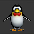 Cute 3D Cartoon Penguin With Black And White Body Yellow Beak Red Bow Tie