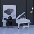 Modern Room With White Piano And Wall Artwork For Musical Instruments And Art Supplies