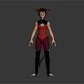 3D Character Model With Cat Ears Red Hair Red Top Purple Pants Tail And Barefoot