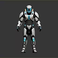 Futuristic Game Movie Character With White Black Teal Mechanical Armor Standing In 3D Rendered Pose