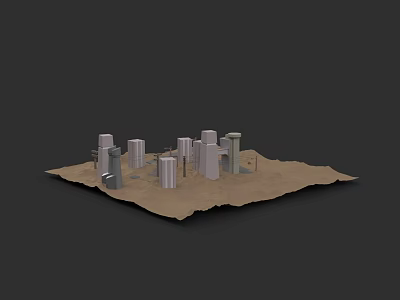 Detailed City Building Complex Model With Various Heights Silver Gray Structures On Brown Base 3d model