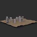 Detailed City Building Complex Model With Various Heights Silver Gray Structures On Brown Base