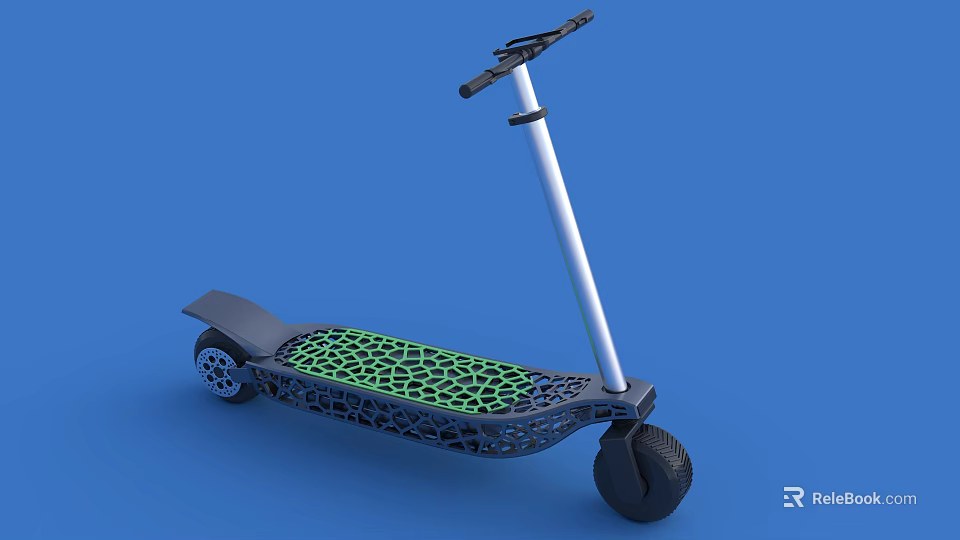 Modern Electric Scooter Design With Green Honeycomb Pedal And Black White Frame 3d model 