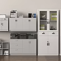 Gray Office Storage Cabinets With File Cabinets Printers And Folders 3d model