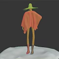 3D Character Model In Cloak And Wide Brimmed Hat Standing On White Platform