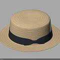 Beige Woven Straw Hat With Black Ribbon Bow Classic Summer Style
