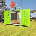 Modern Green Garden Landscape Structure In Grassland With Transparent Walls Urban Backdrop