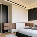 Modern Bedroom Built in Wardrobe Design With White Cabinetry And Wooden Drawers