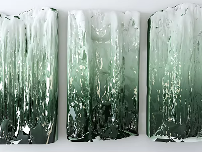 Modern Glass Wall Decor With Three Green Gradient Textured Panels 3d model