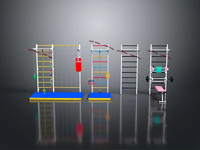 Colorful Kids Training Equipment Set With Climbing Frame Swing And Ladder 3d model