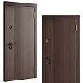 Dark Brown Wooden Swing Door with Vertical Striped Design and Door Handle Lock Hole