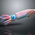 Colorful Aquatic Squid With Large Blue Eyes Pink And Blue Body Spots And Colorful Tentacles