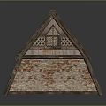 Traditional Small House Model With Rustic Corrugated Roof Brick Stone Walls And Wooden Door