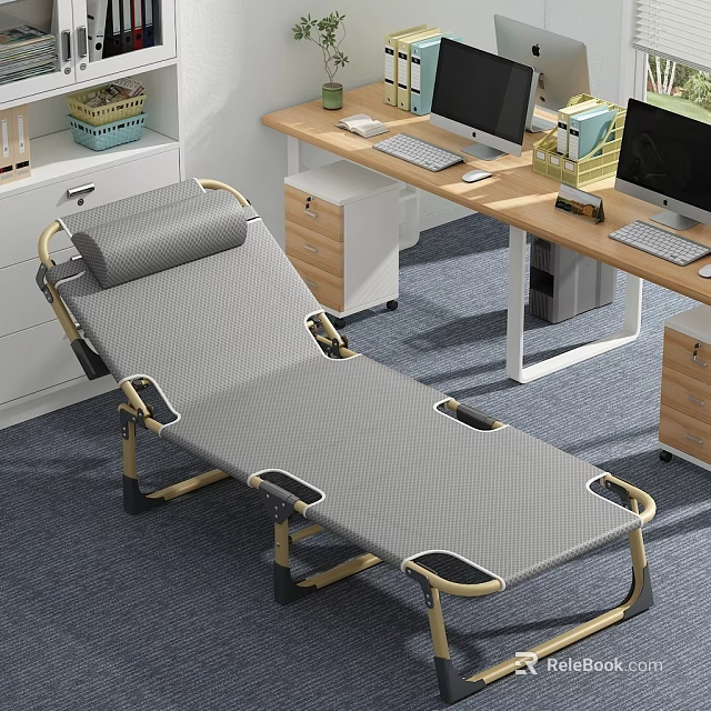 Gray Folding Recliner Chair For Office Rest With Breathable Material And Metal Frame 3d model 