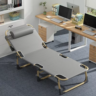 Gray Folding Recliner Chair For Office Rest With Breathable Material And Metal Frame 3d model