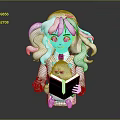 Cute White Doll With Long Curly Hair Holding Cat And Open Book