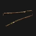 Two Natural Wooden Sticks With Mossy Surface And Rustic Texture