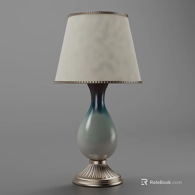 Elegant Table Lamp With White Fabric Shade Gradient Ceramic Base And Metallic Trim 3d model