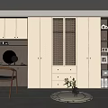 Modern Wardrobe Interior Design With Checkerboard Door Drawers Dressing Table Chair Mirror Plant And Rug