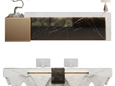 Elegant Modern Reception Desk With Marble Countertop And Wooden Cabinet 3d model