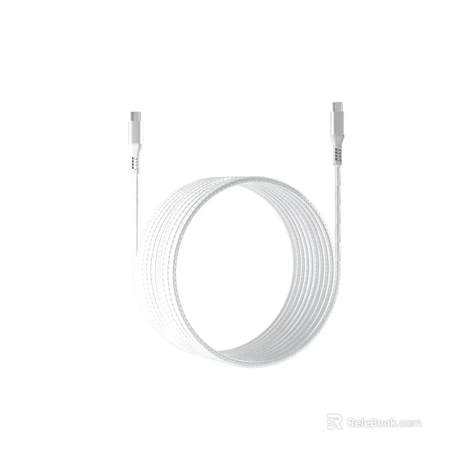 White Braided USB Charging Cable For Fast Data Transfer And Device Charging 3d model 