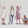 Happy Group of Children Raising Hands and Sitting With Soccer Ball