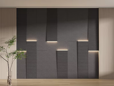 Modern Interior Background Wall Featuring Textured Design Wooden Accents And Built In Lighting 3d model