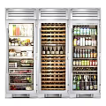 Stainless Steel Built In Refrigerator And Freezer With Wine Bottles Beverages Fruits Vegetables Storage