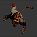 Tiger Humanoid Character With Red Claws Chain Yin Yang Symbol Beige Pants Holding Mace