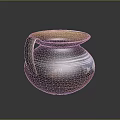 Artisanal Decorative Pottery Jar With Curved Handle And Brown Black Striped Patterns