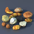 Assorted Freshly Baked Bread and Pastries with Different Shapes Colors Textures on Gray Background