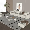 Modern Sofa Coffee Table Combination Lazy Sofa Stool Hanging Picture Floor Lamp Green Fruit 3d model