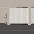 Bright Modern Interior Featuring Transparent Glass Sliding Doors With Black Frames And Potted Plants 3d model