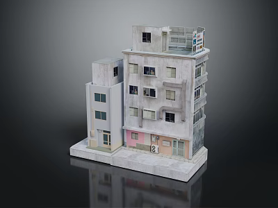 Cartoon Scene Multi Story Building Model With Balconies Windows And Colorful Facades 3d model