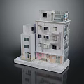 Cartoon Scene Multi Story Building Model With Balconies Windows And Colorful Facades