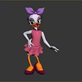 3D Cartoon Character Design With Purple Bow Pink Dress And Pink Shoes