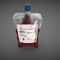 Transparent Medical Fluid Container With Blue Cap And Red Fluid For Medical Use