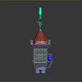 Decorative Small Tower With Red Roof Green Diamond Blue Accents Intricate Patterns And White Base