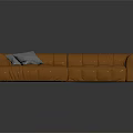 Modern Brown Leather Sectional Sofa With Gray Cushion And Stitched Details