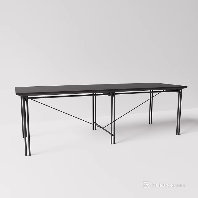 Modern Black Office Desk With Sturdy Metal Frame And Smooth Surface For Workspace 3d model 